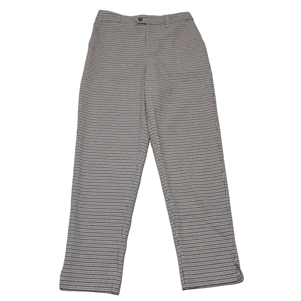 Garnet Hill High Rise Straight Leg Trousers Women’s 6 Brown Houndstooth Pull On